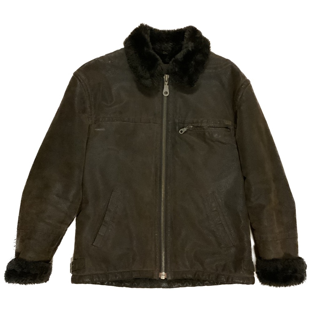 80s Vintage Guess Leather Brown Fur Jacket Size S